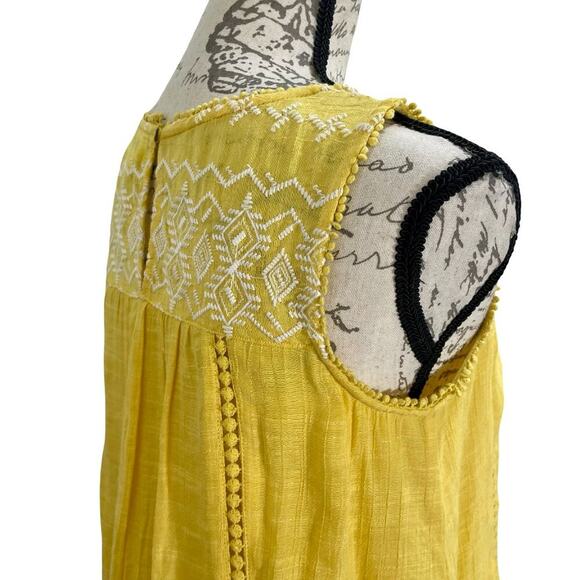 Vintage 90s Yellow Studio Tank Top Embroidered Layered Sleeveless Swing Blouse - Picture 8 of 10